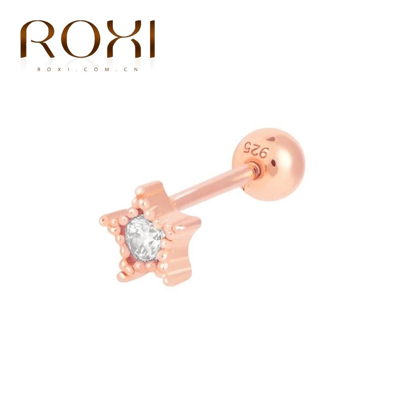 Roxi søde to stil stjerne mini øreringe til kvinder 925 sterling sølv pentagram piercing ørering pendientes kolczyki smykker: Et rosenguld