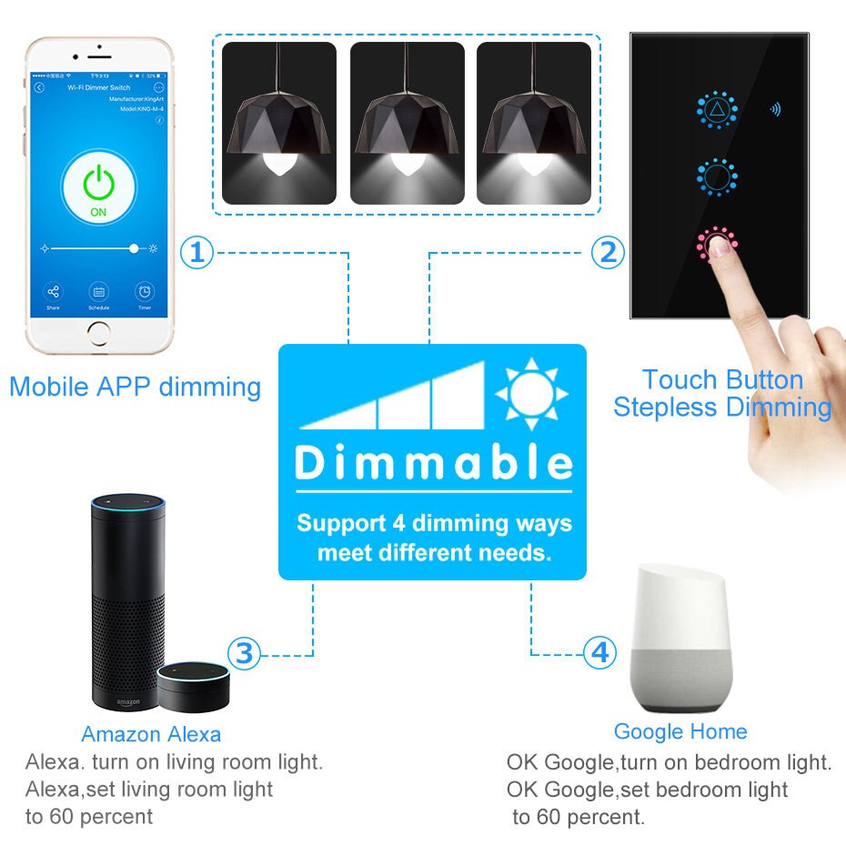 Wifi led dimmer switch 220v 110v dæmpning panel switch forbundet til stemmestyring af alexa google home dimmer til led lamper