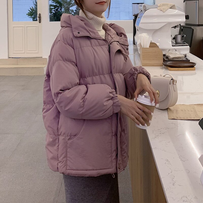 Warme winterjas dames zwarte parka zoete preppy stijl dikke losse korte katoenen gewatteerde jassen dames herfstjas: Roze / S