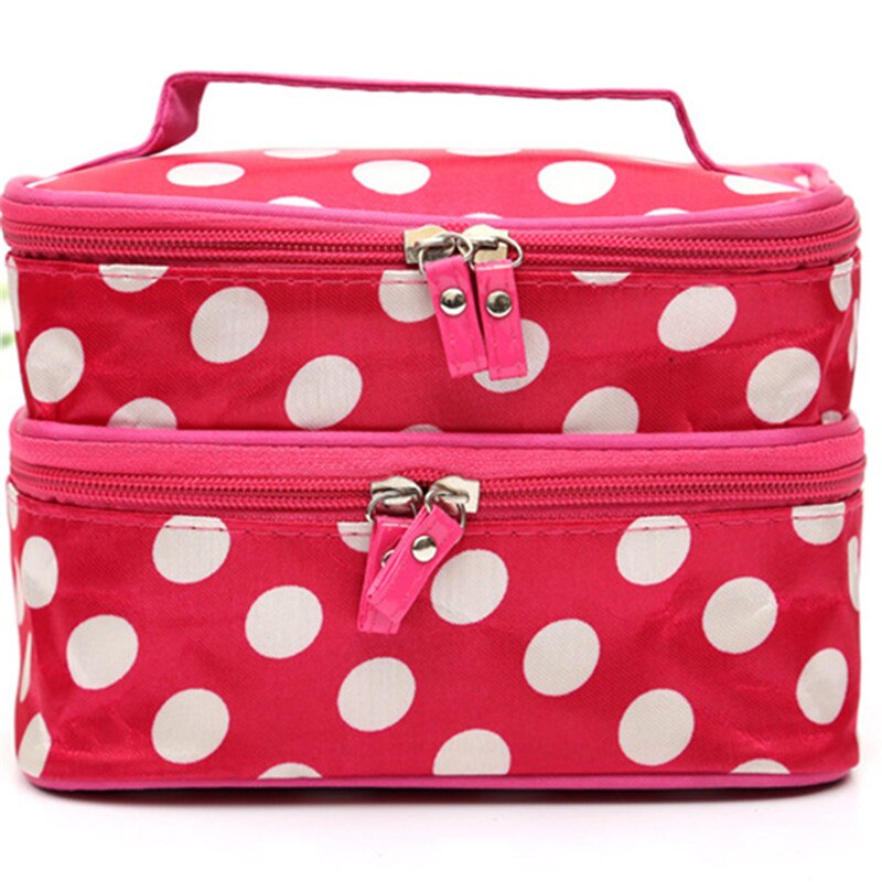 Travel Polka Dot Woman Cosmetic Bag Double Layers Storage Makeup Bag Large Capacity Practical Convenience Lady Makeup Bags: style 3