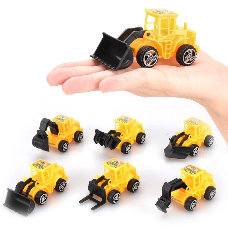 6 stks/partij Mini Graafmachine Model Auto Speelgoed Voor Kinderen Voertuig Sets Bouw Bulldozer Techniek Voertuig Ingenieur Model Speelgoed