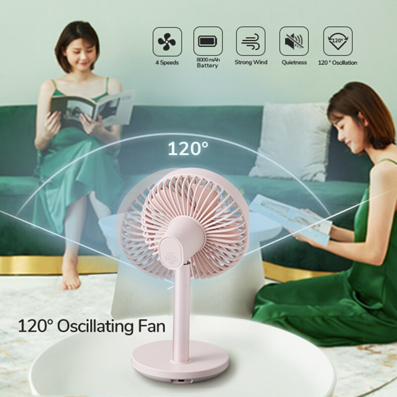 Jisulife Bureau Ventilator Ventilador Portatil Telescopische Vouwen Ventilator Voor Thuis Office 8000Mah Usb Stille Oplaadbare Vloer Fan