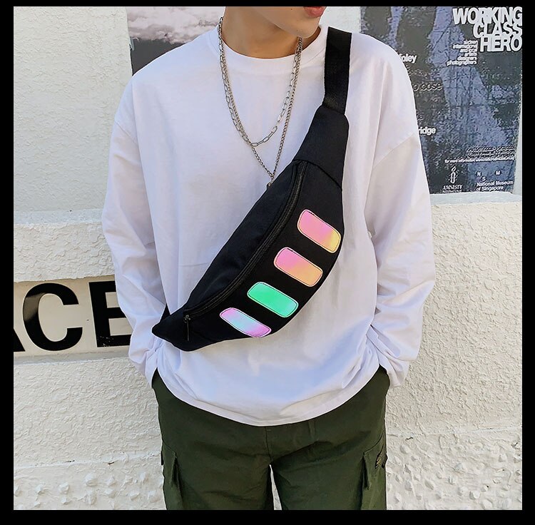 Large Capacity Fanny Stylish Pack Reflective Stripe Crossbody Bag Chest Waist Pack Shoulder Bag for Daily Traveling Use