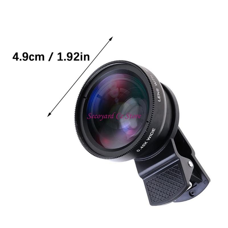 0.45x Wide Angle Lens with Macro Mode Universal Mounting Clip Small Carrying Phone Camera Lens for Mobile Phones