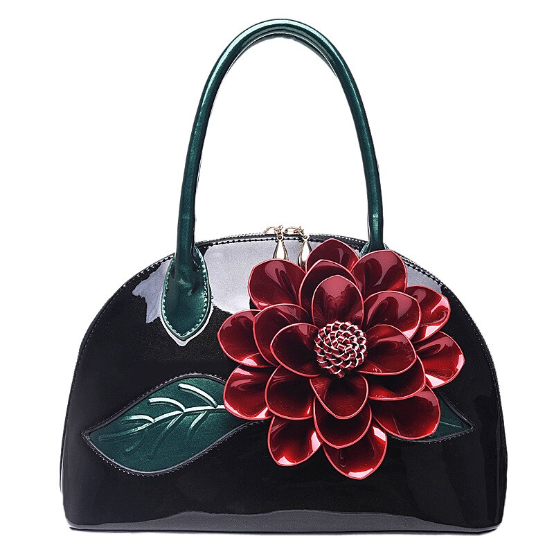 Vrouwen Mode Lakleer Bloemen Shell Tas Tote Nationale Stijl Handtassen Schoudertas Crossbody Tas Jurk Party Club Tas: Black