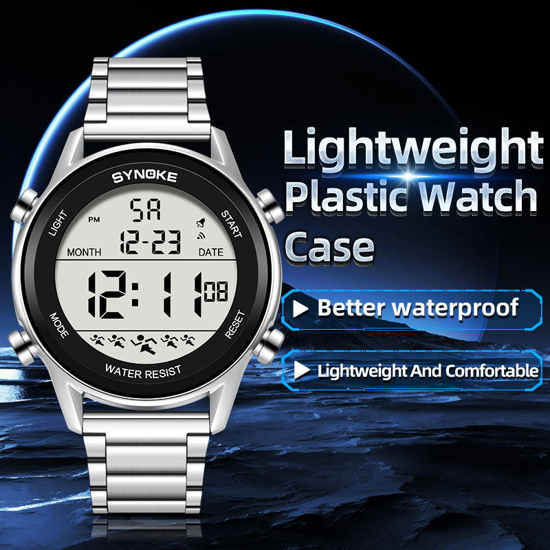 Synoke Top Luxe Roestvrijstalen Band Sporthorloges Heren Waterdicht Achterlicht Digitaal Polshorloge Mannelijk Alarm