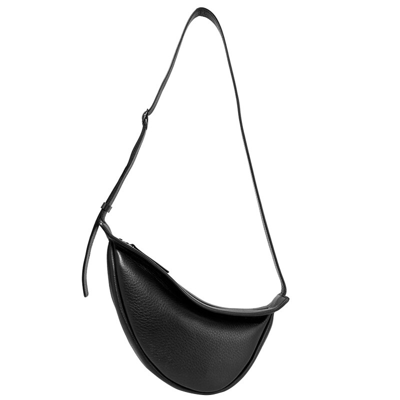 [Súper lobo marino]-Bolso de piel sintética de media luna para mujer, , Color vino, rojo, negro, ancho, Correa individual con cremallera, combina con todo, primavera: black