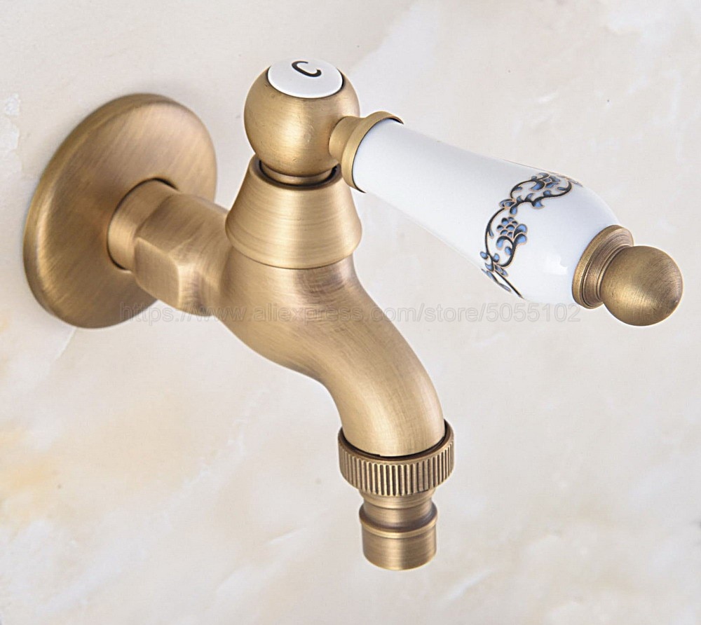 Antique Brass Wall Mount Washing Machine Taps Bathroom Corner Mop Pool Small Tap Outdoor Garden Cold Water Faucet zav320