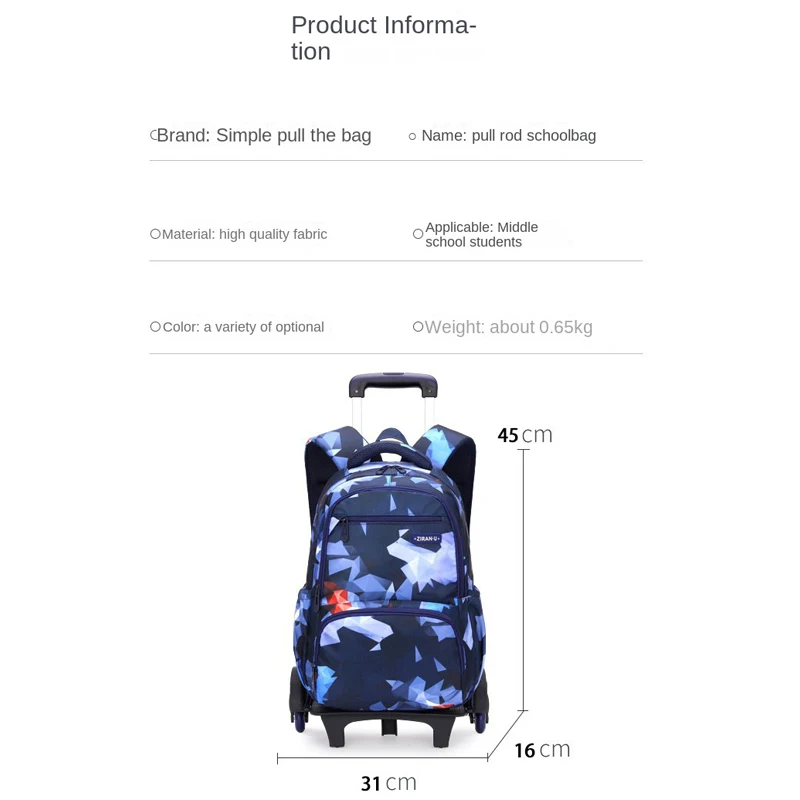Schoolrugzaktas met wielen Terug naar school Rolling Bags Student-rugzak op wielen voor jongensmeisjes Kinderen Schooltrolleytas