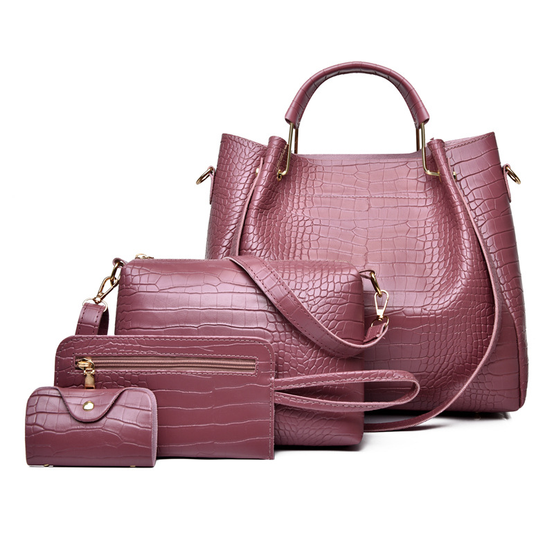 Dames Handtas 4-delige Set Dames Schoudertas Mode Tas Vintage Leren Tas Grote Capaciteit Handtas Met Hellende Schoudertas: WHITE