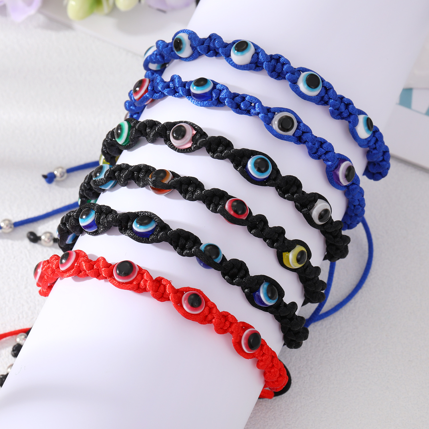 Gebed Turkse Hand Palm Evil Eye Gevlochten Armband Blauw Zwarte Kleur Nylon Draad Lucky Paar Armband & Bangles Sieraden Mannen vrouwen