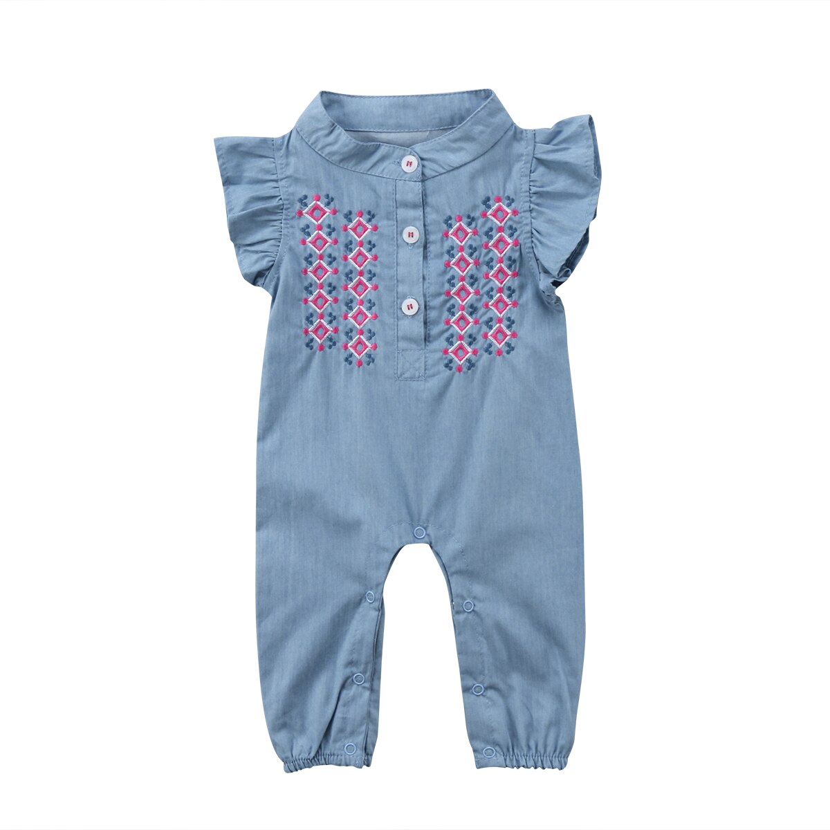 Ruches Korte Mouwen Knoppen Decor Romper Voor Baby Meisjes Zomer Kleding