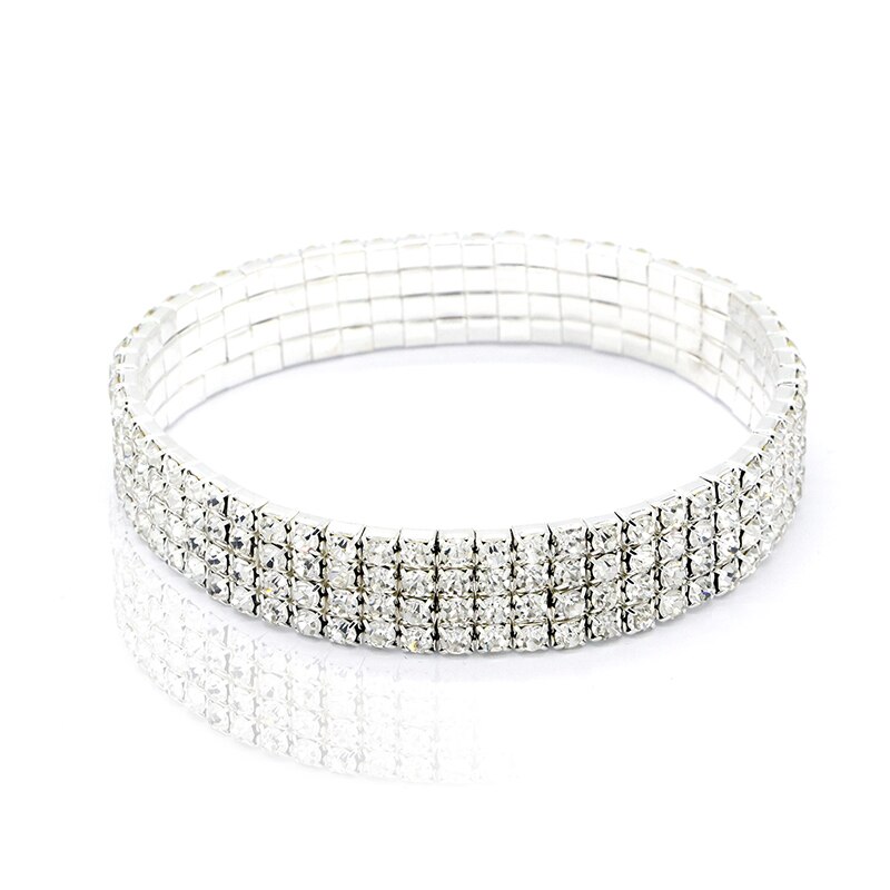 Pulsera tobillera con diamantes de imitación para mujer, 2, 3, 4 y 5 filas, cadena elástica, 1 unidad: 4