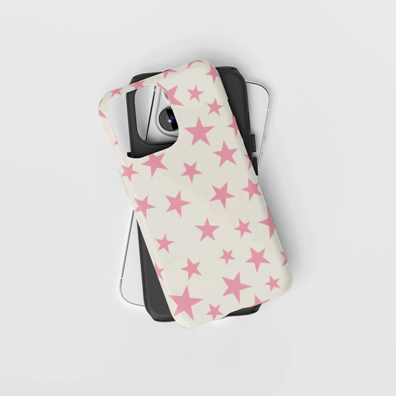 Eenvoudig roze telefoonhoesje met sterren, geschikt voor iphone 17, 16 pro, max , 15 , 14 14 12 mini , 7 plus. stevig, glanzend  xr 2 -in- 1 hoesje.