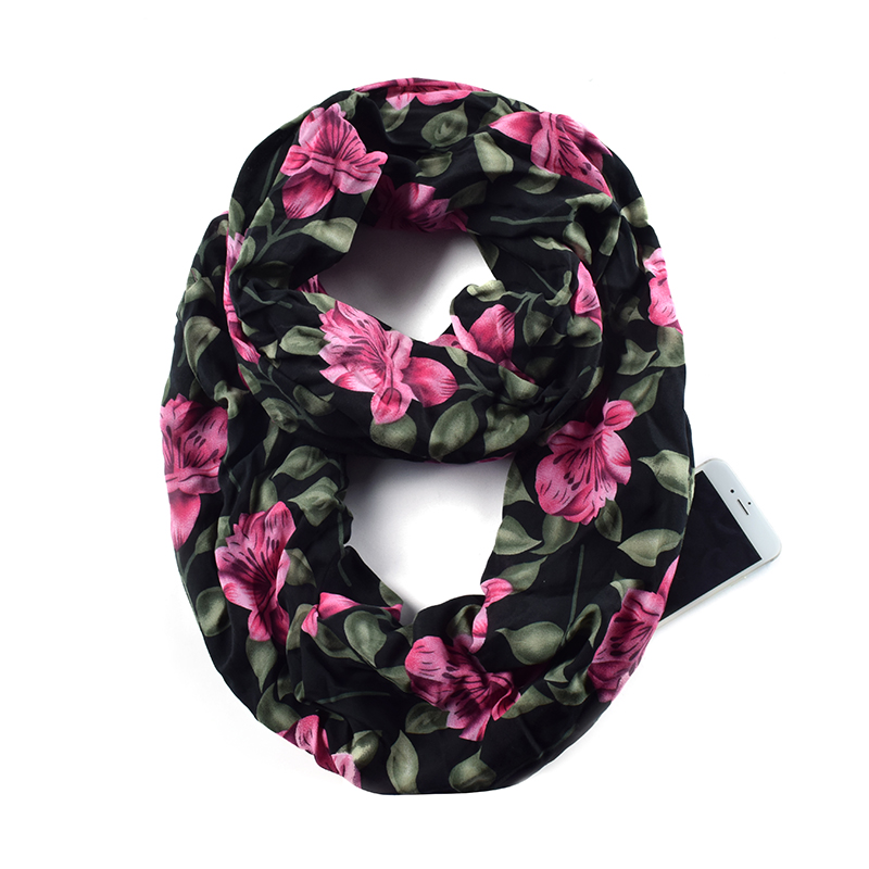 Infinity Scarf Wrap with Secret Hidden Zipper Pocket, Best Travel Scarfs AA10306