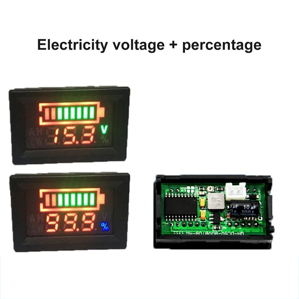 6-100V Dual Display Voltmeter Lead Acid Battery Percentage Digital Voltage Power Meter Anti-reverse Connection
