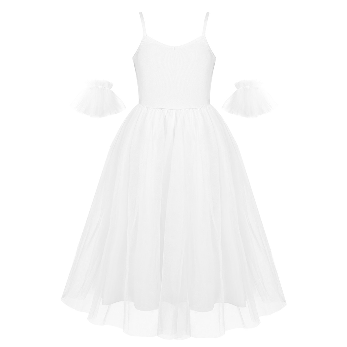 Children's Ballet Tutu Romantic Style Long Tutu Ballet Dance Costumes Ballerina Dress with Ruffled Arm Sleeves for Performance: White / 6