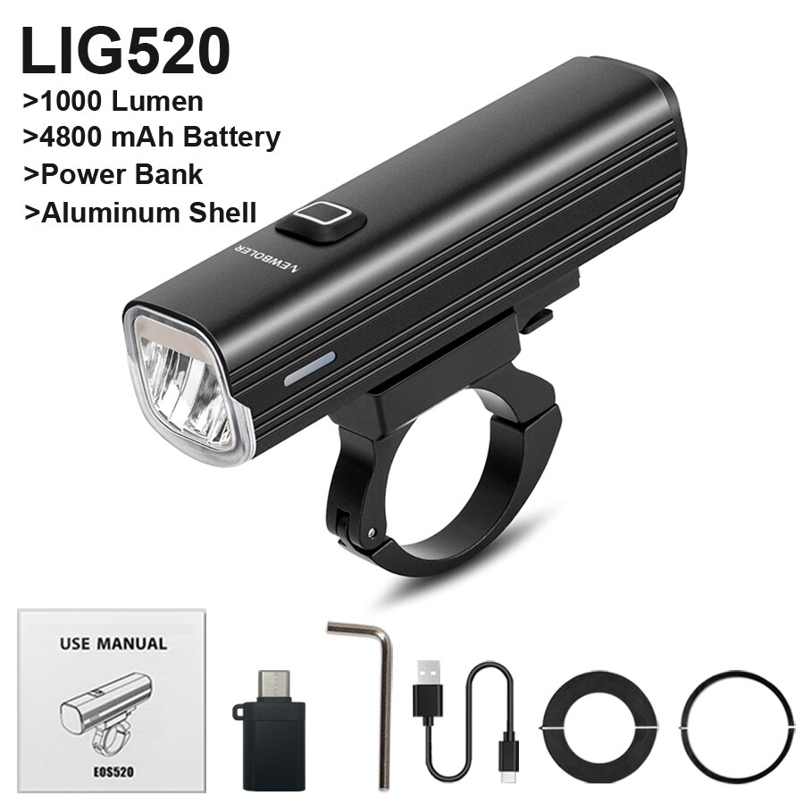NEWBOLER-luz delantera para bicicleta, linterna recargable vía USB, resistente al agua, para ciclismo de montaña o carretera: LIG520