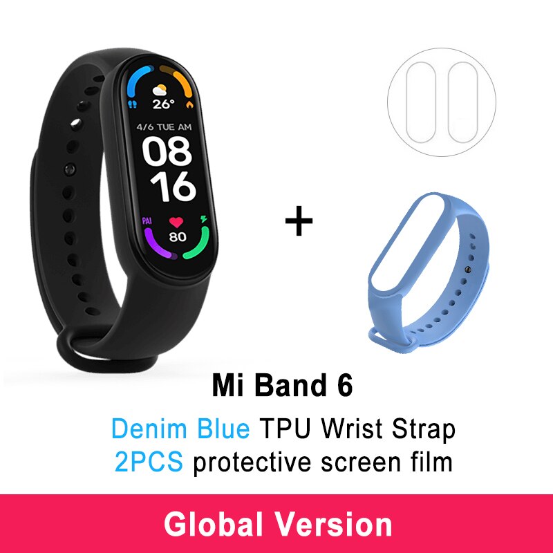 Xiaomi Mi Band 6 Smart Armband 5 Farbe AMOLED Blut Sauerstoff Smart band Fitness Traker Herz Rate Bluetooth Wasserdichte Miband 6: GB 2Flims DB