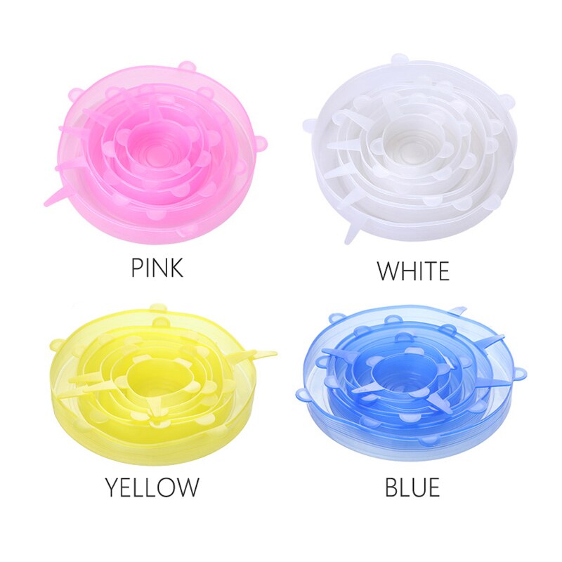 Reusable Silicone Food Cover Elastic Stretch Adjustable Bowl Lids Universal Kitchen Wrap Seal Fruit Keeping Silicone Caps: 24 PCS(4 color)