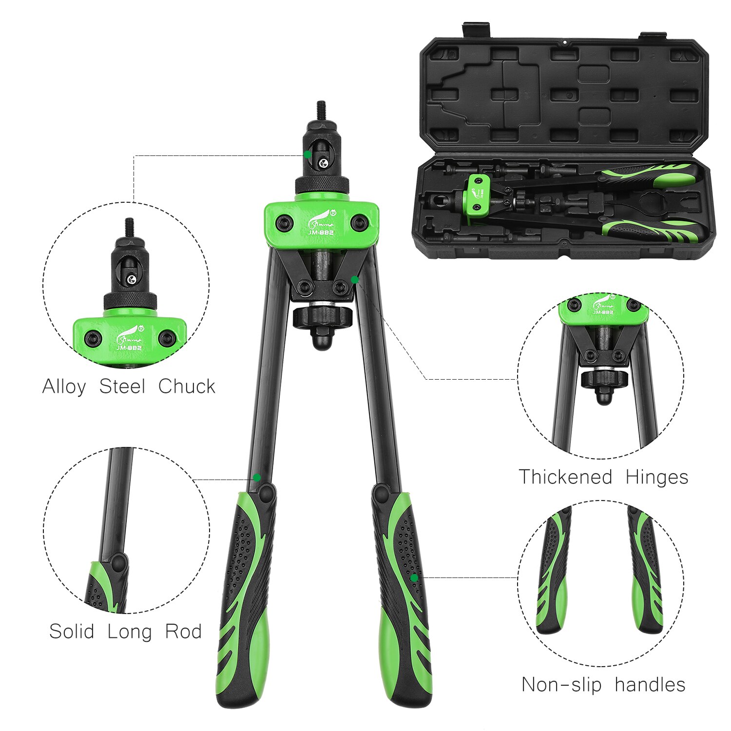 Hand Rivet Nut Tool Riveting Tool Rivet Nut Setter with 6 Metric Mandrels of M3/M4/M5/M6/M8/M10 and Molded Carrying Case