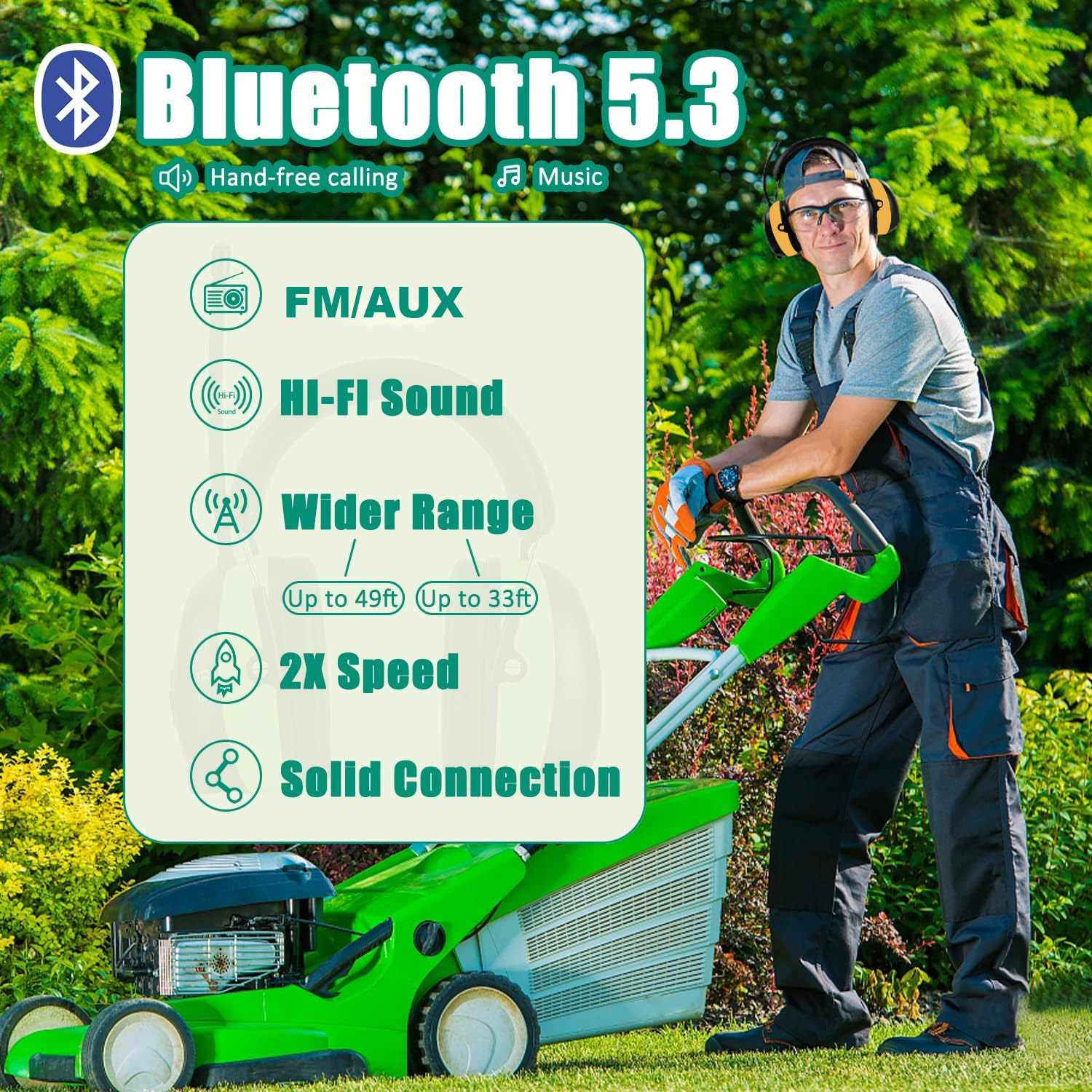 Drahtlose Bluetooth 5.1-Kopfhörer, Gehörschutz-Technologie, 28 dB, NRR, Gehörschutz zum Mähen, Bauarbeiten, Geschäfte