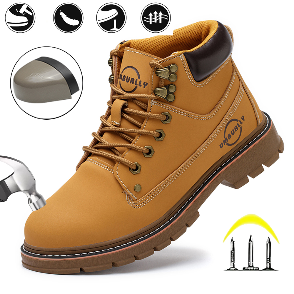 Arbeitsstiefel mit Stahlkappe, pannensichere Sicherheitsschuhe für Herren, rutschfeste, langlebige Wanderstiefel für den Bau im Freien