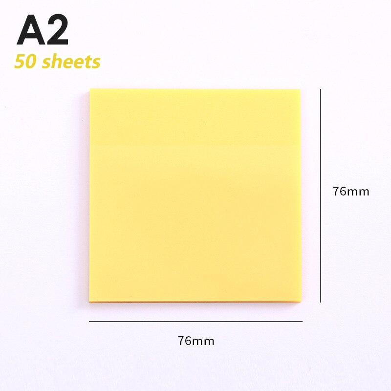 50 Sheets Transparent Sticky Note Pads Waterproof Adhesive Memo Notepad School Office Supplies Stationery: A2