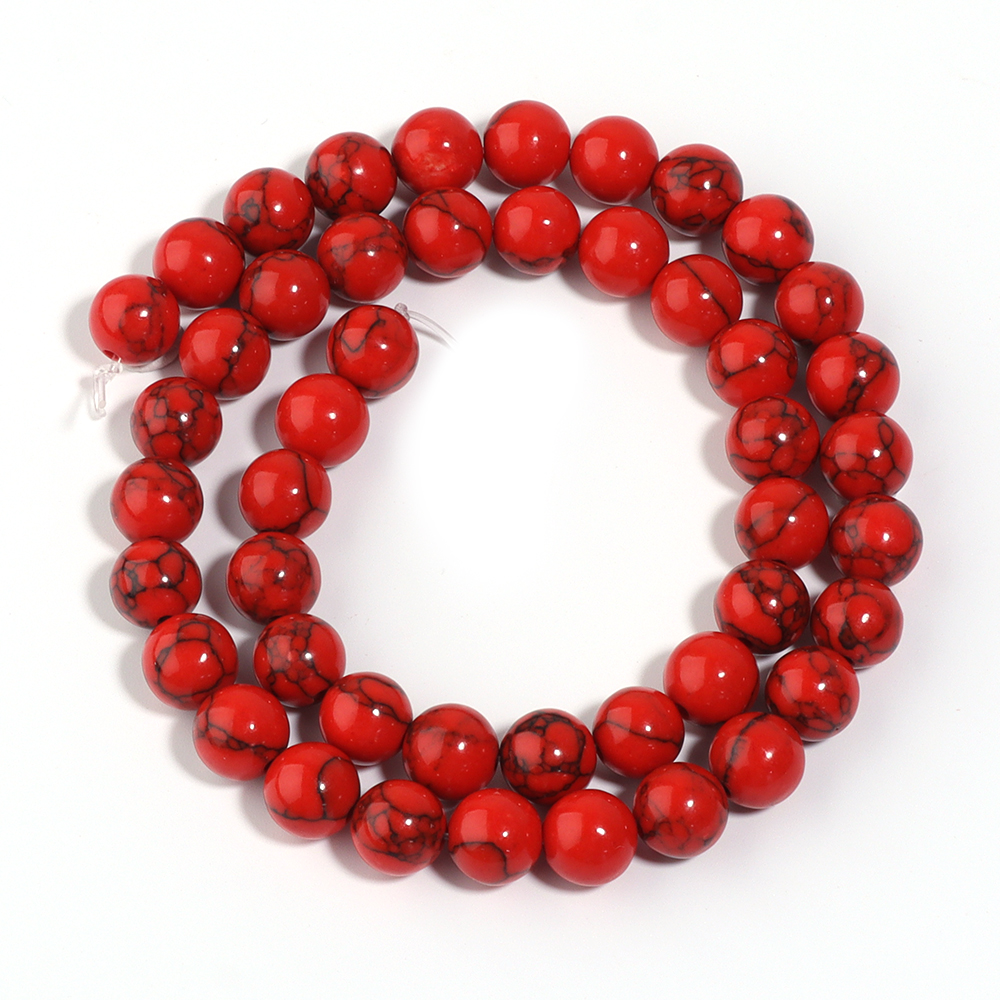 Perles Rondes en Pierre Turquoise Naturelle Rouge, Couleur Noire, 4, 6, 8, 10, 12mm, pour Bricolage, Bracelet, Collier, Bijoux: Bleu