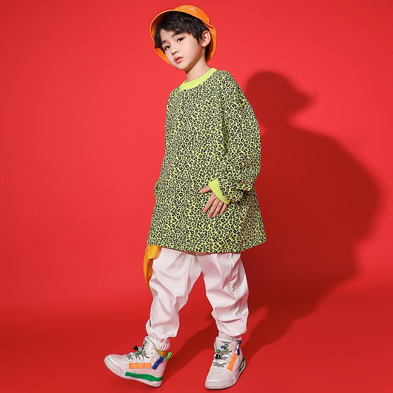 Kids Hip Hop Dancing Outfits Leopard Print Long Sleeve Sweatshirt Streetwear Jogger Pants for Boys Jazz Dance Costume Clothing