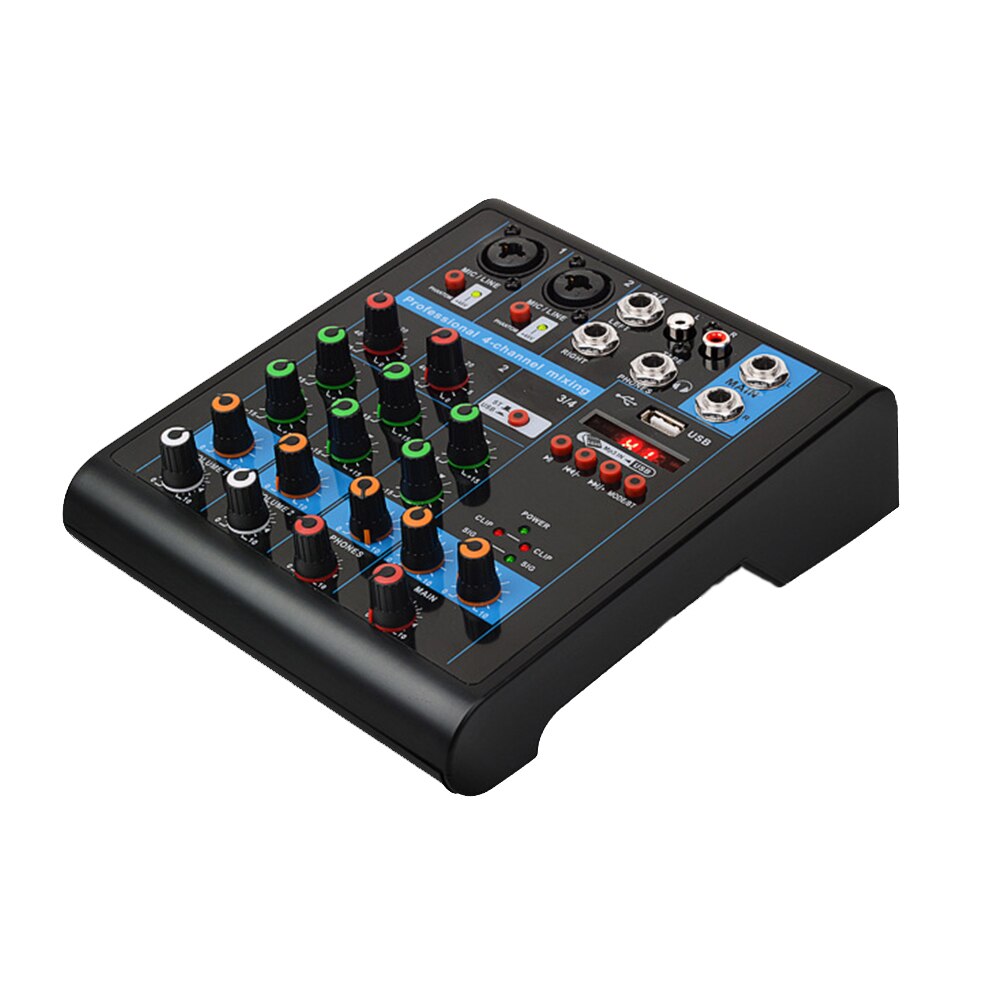 4 Channels Mini Mixer Studio Sound Mixing Console Karaoke Stereo Portable Live KTV Bluetooth Party USB Audio