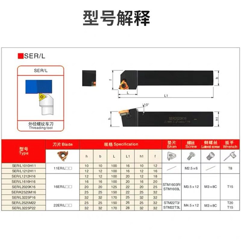 Externe Draad Draaien Gereedschaphouder Ser 1212H16 SER1616H16 SER2020K16 SER2525M16 + 10Pcs Carbide Insert MMT16ER Draaibank Onderdelen Tool