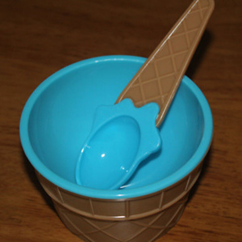 Baby Kids Ice Cream Cup Spoon Set Durable ICE Cream Cup KIds Couples Tubs Lovely Dessert Cup: Blue