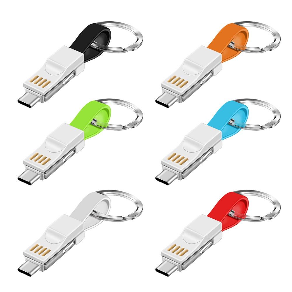 Portátil 3 em 1 micro usb tipo-c cabo de carregamento rápido keyring mini chaveiro adaptador de carregamento para andriod iphone