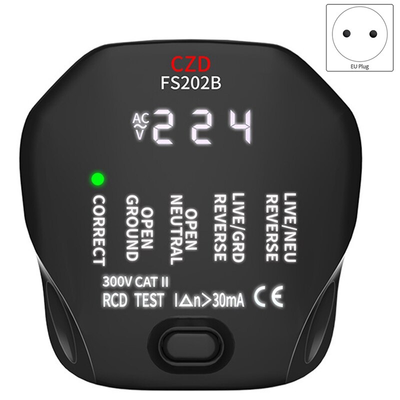 LCD Digital Display Full Smart Socket Tester With Screen Display Line Phase Tester Circuit Measuring Instrument(EU Plug)