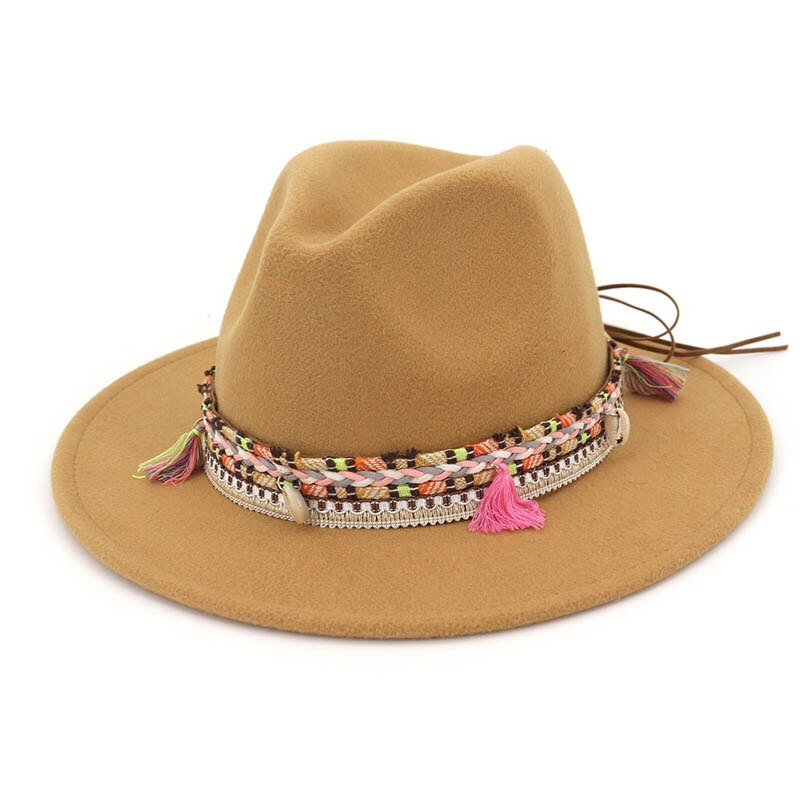 Nationale stijl dames heren wollen fedora hoed voor heren brede rand retro jazz hoed kerk panama paar petten: 2