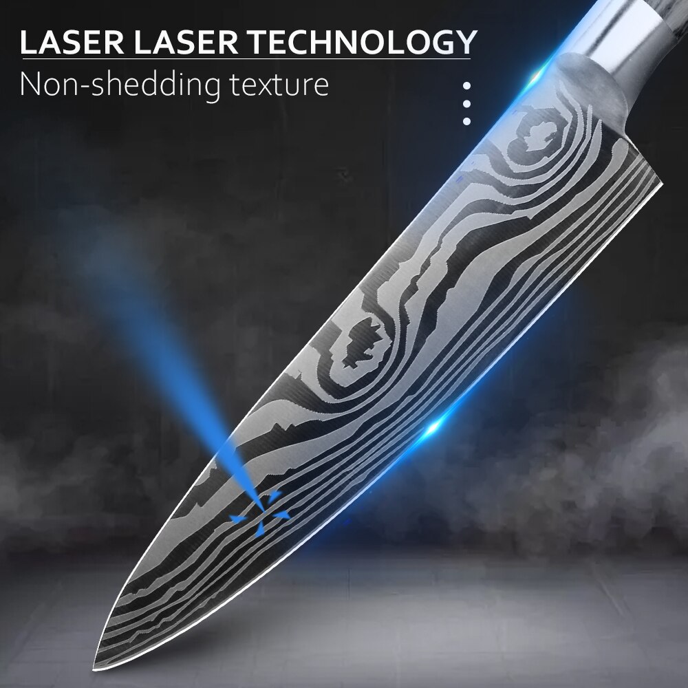 Cuchillo de cocina de acero inoxidable 7Cr17 440C, herramienta de Chef de Damasco para dibujar carne, Santoku, 1-9 piezas