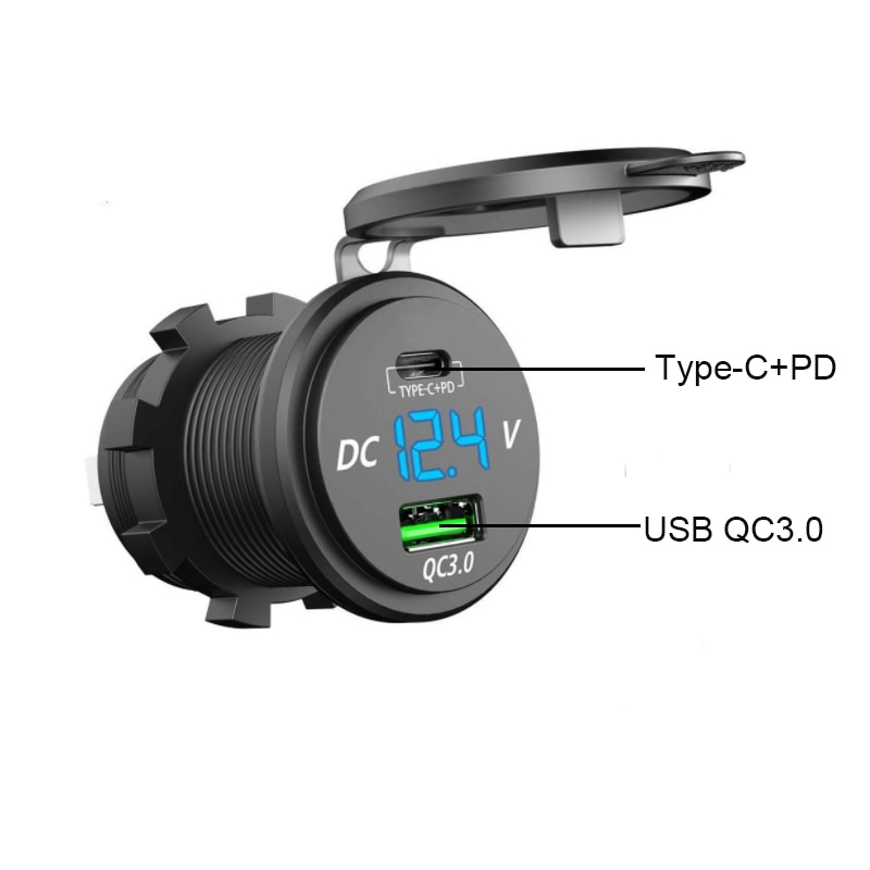 PD Type-C + QC 3.0 USB Car Charger Socket 12 V/24 V Auto Stopcontact Waterdicht socket voor Motorfiets Marine Boot RV ATV