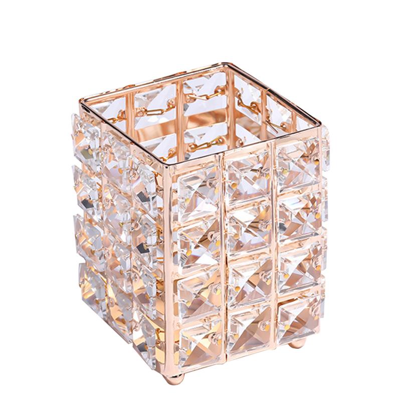 Make-Up Kwasten Houder Kristal Pen Pot Desktop Organizer Diversen Opslag Container Voor Thuis Slaapzalen (Golden, Vierkant): Golden Square