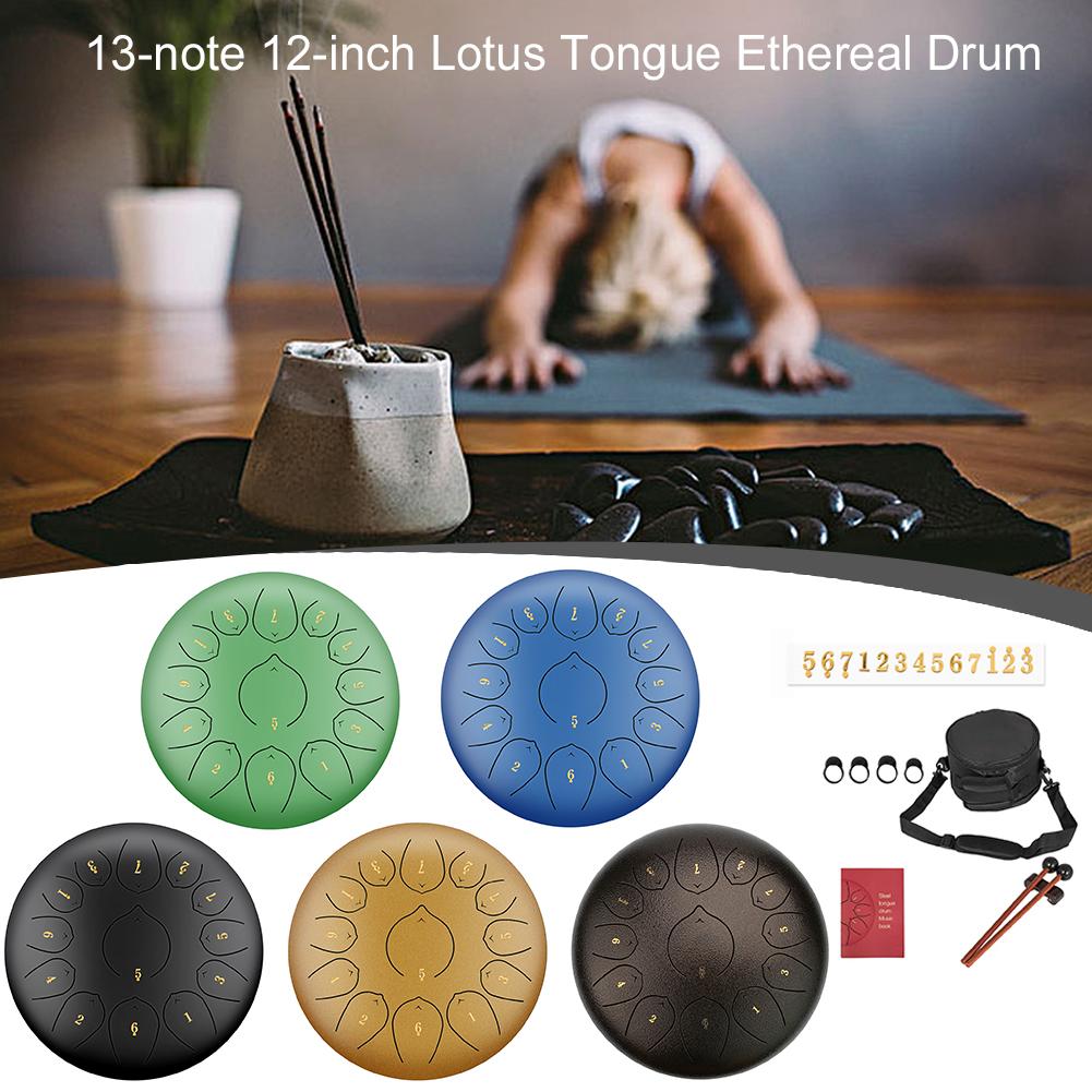 12 Inch 13 Note Stainless Steel Tongue Drum Percussion Instrument Lotus Hand Pan Drum With Drum Mallets Carry Bag