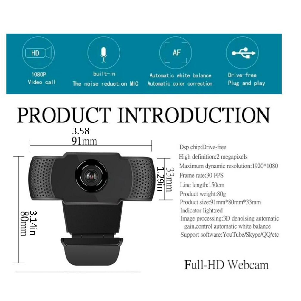 High Definition Computer Web Camera Webcam Met Microfoon Plug En Play Usb Webcam Ingebouwde Microfoon