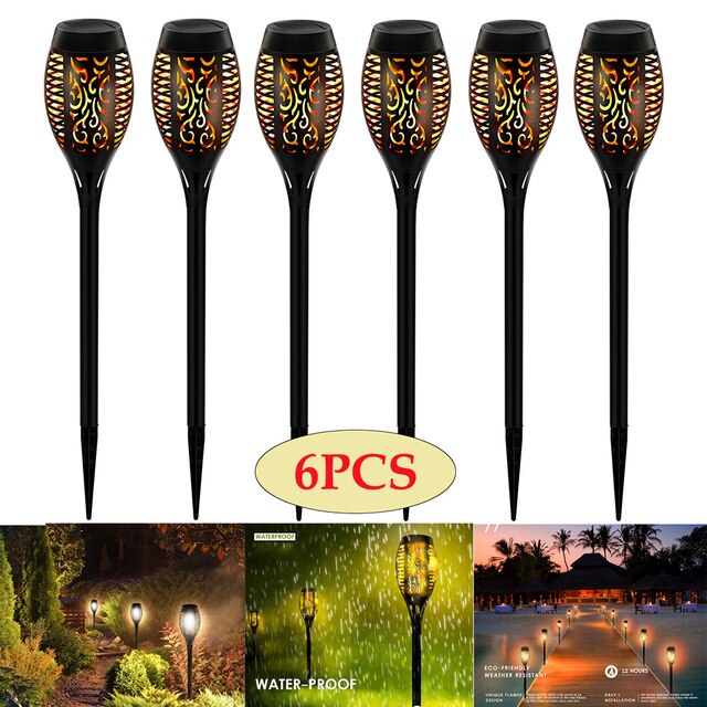 8PCS LED Solar Flame Torch Lamp Outdoor Lights Solar Garden Light Flickering Lamp Courtyard Balcony Lawn Path Spotlight: 6pcs