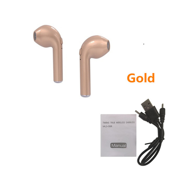 I7s TWS Sport Bluetooth Kopfhörer Stereo Ohrhörer Bluetooth Headset mit Lade Pod Drahtlose Micropho Headset für Alle Smartphone: 2 gold with cable