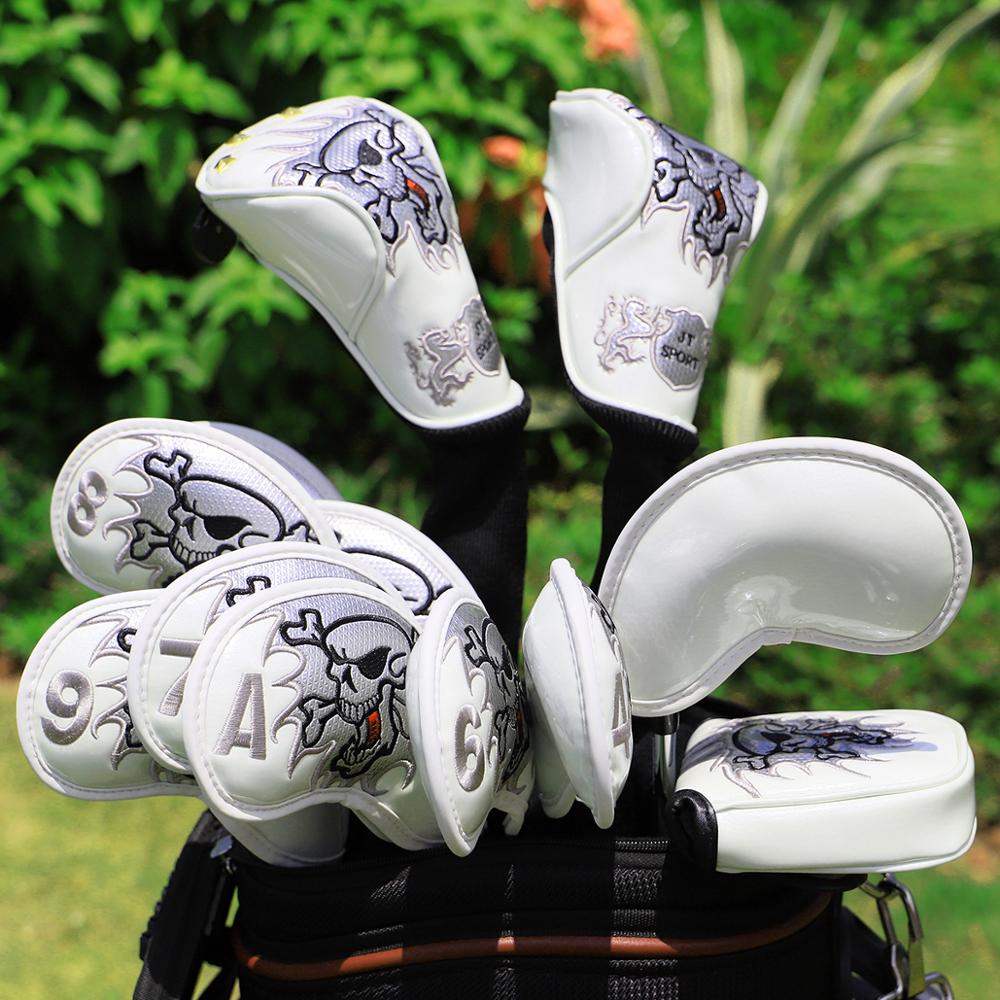 Golf Club Iron Cover Headcover skull with Red stitch Golf Iron Head Covers Golf Club Iron Headovers Wedges Covers 9pcs/set