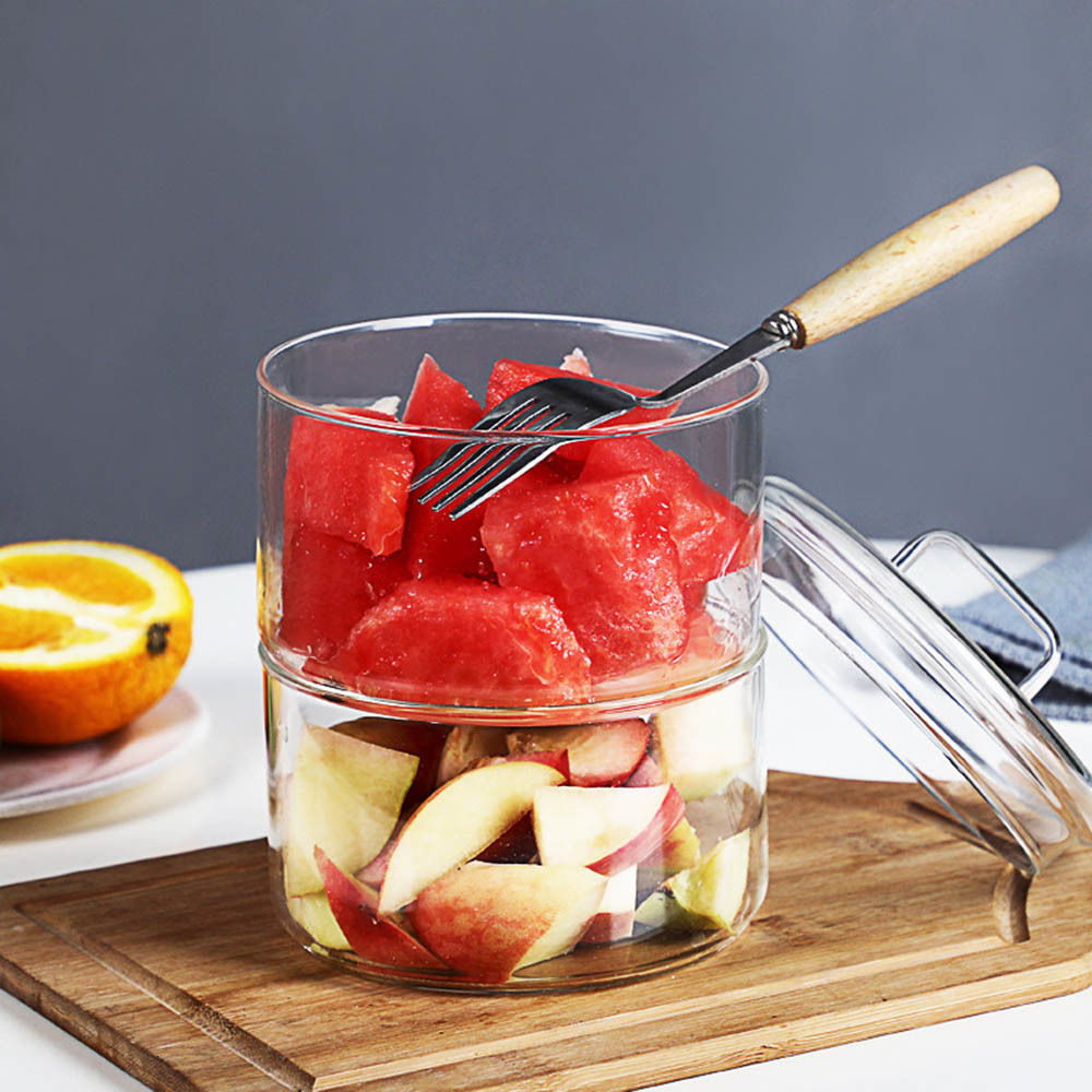 Cuenco de vidrio resistente al calor, apilable, redondo, para fruta, ensalada, contenedor de almacenamiento de alimentos