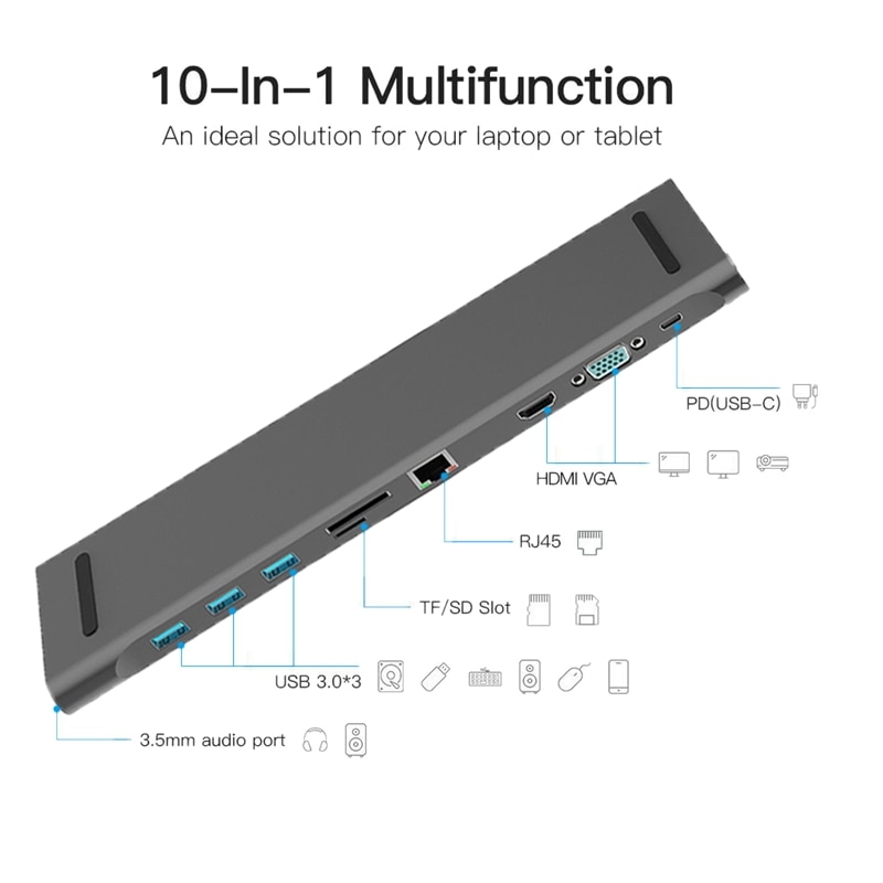 11 in 1 HUB 4K USB Type-C om USB 3.0 TF HDMI VGA RJ45 Mini DP Docking station Laptop Docking Station voor Mac boek voor Huawei