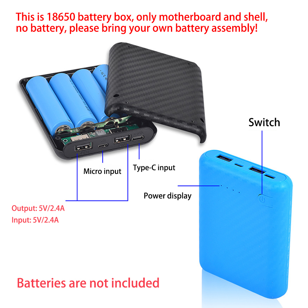 Caja de batería 18650 de 4 ranuras, carcasa de cargador de Banco de energía DIY, caja de carga de baterías, Mini caja de Banco de fuente de alimentación sin soldadura