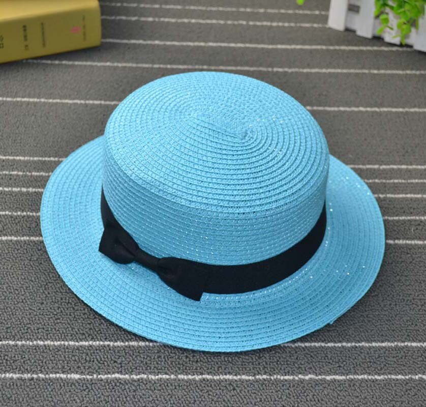 Sombrero de paja Hawaiano para dama, gorro de paja Hawaiano estilo panamá informal con lazo de lazo con borde plano, perfecto para playa: Blue