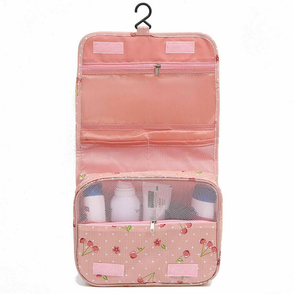 Women Travel Cosmetic Bag Makeup Bag Hanging Folding Toiletries Organizer Waterproof Storage Neceser Bathroom Toiletry Wash Bags: Pink Cherry