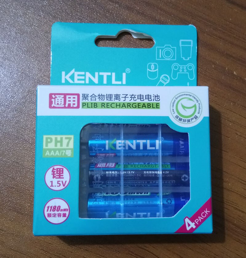 KENTLI-batería recargable de iones de litio, 1,5 v, 1180mWh, AAA: 4pcs